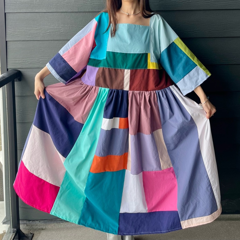 Handmade Quilted Patchwork Colorblock Dress SKU 04034
